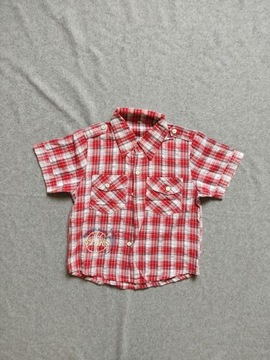 Koszula kratka czerwona krata napis chłopiec 116
