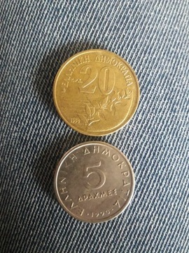GRECJA: 5 i 20 drachm z 1990