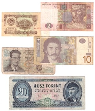 Banknoty zagraniczne, zestaw 5 szt