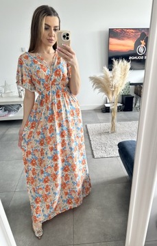 Sukienka w kwiaty wiosna wiosenna zwiewna L XL