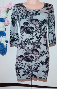 Swetrowa Sukienka Tunika w kwiaty Mohito M (38)