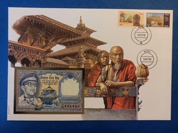 Koperta numizmatyczna z banknotem Nepal