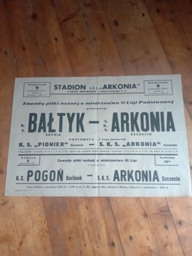 Stary plakat meczowy Bałtyk - Arkonia - Pogoń Berl