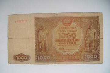 POLSKA Banknot 1000 zł. 1946 r. seria B