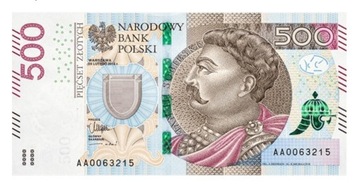 Banknot 500 zł seria AG3504047