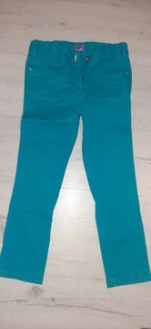 Jeansy spodnie rurki r.122, 7 lat piękny turkus 