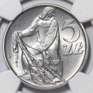 5 złotych 1971 Rybak NGC MS 66