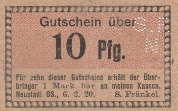 10 Pfennig PRUDNIK /Neustadt O.Ś/ 1920 S. Frankel