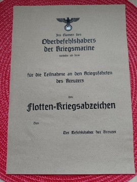 Odznaczenia Odznak Dokument Niemcy Kopia Flota 