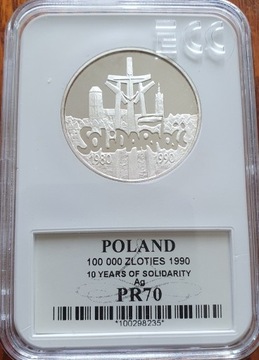 100000  zl. Solidarność 1980 -1990 z   1990r.