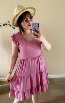 Sukienka w grochy/kropki różowa mini wiosna lato