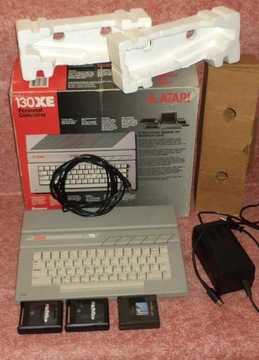 Atari 130XE BOX + 3x kartridż + zasilacz 1,5A + przewód antenowy
