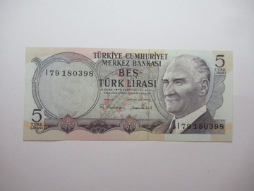 BANKNOT  5 TURK LIRASI 1970 TURCJA