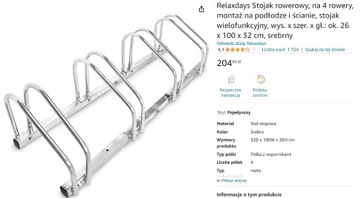 Stojak rowerowy na 4 rowery montaż podłoga /ściana