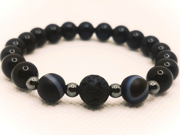 Bransoletka lawa agat black stone czarna handmade 