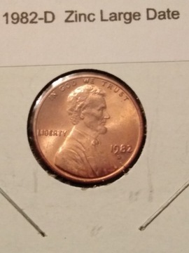 Moneta 1 cent usa Lincoln 1982 Cynk duża data