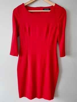 Czerwona sukienka z dzianiny ołówkowa rękaw 3/4 wiskoza S 36