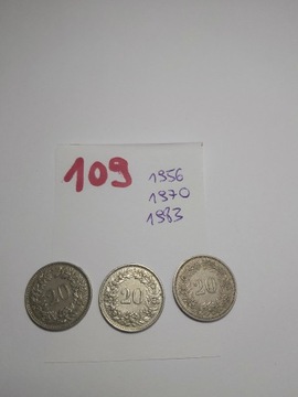 Moneta 20 rappenów 1950-83 Szwajcaria