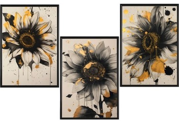 Plakat 30x40cm-kwiaty,czarne słoneczniki,nowoczesne,salon,kuchnia