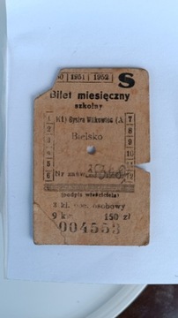 Bilet miesięczny szkolny 1951 rok Bielsko