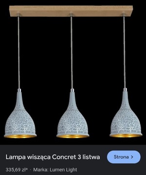 Lampa sufitowa 3 klosze efekt betonu drewniana.