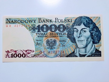 117#N BANKNOT 1000 ZŁOTYCH 1982 ROK SERIA GR RADAR 4273724 UNC