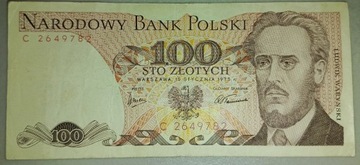 Banknot 100 złotych 1975 seria C