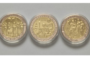 Platerowane złotem 3 medale kolekcja 