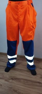 spodnie robocze WENAAS r. 56 L  z odblaskami pomarańczowo niebieskie 