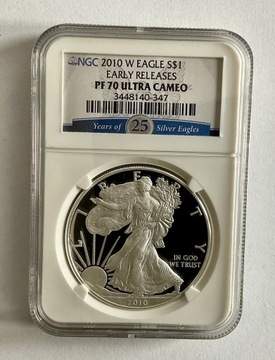 Srebrny dolar 2010-W NGC PF70 Ultra Cameo