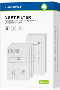 Wymienne filtry odkurzacz powietrza i kurzu LANMU Miele zestaw 3 filtry