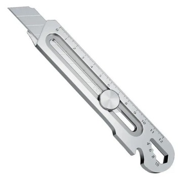 Nóż metalowy na ostrza łamane 18mm miarka klucz otwieracz masywny solidny