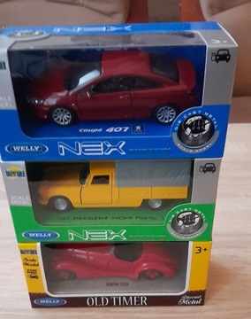 BMW 328, Peugeot 404 i 407  Welly 1:34. Okazja