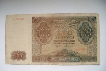 Polska Banknot 100 zł. 1941 r. seria A