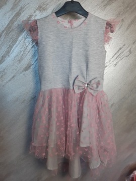 sukienka  różowo-szara z ogone 116