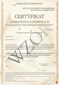 Certyfikat Kompetencji zawodowej rzecz, osób; użyc