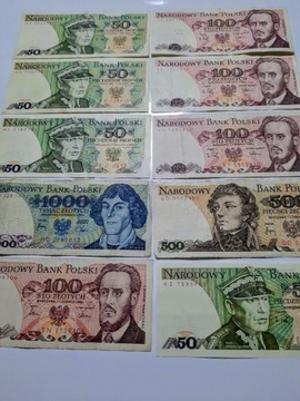 32#L 10 BANKNOTÓW PRL OD 50 ZŁ DO 1000 ZŁOTYCH 