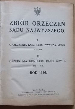 ZBIÓR ORZECZEŃ SĄDU NAJWYŻSZEGO Rok 1926