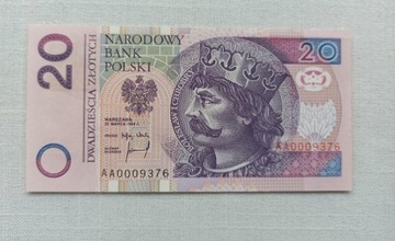 Banknot 20 zł 1994 UNC seria AA  Błąd w druku