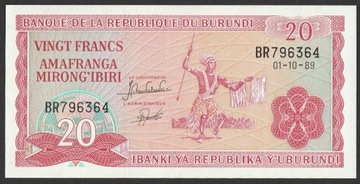 Burundi 20 franków 1989 - stan bankowy UNC