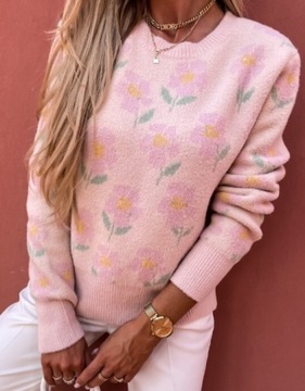 Sweter flowers różowy 