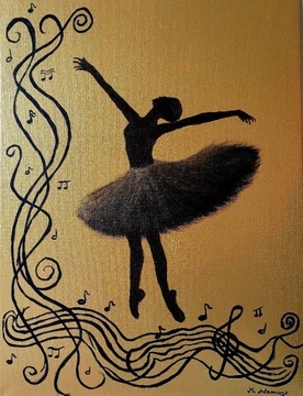 Obraz ręcznie malowany baletnica złoto salon 