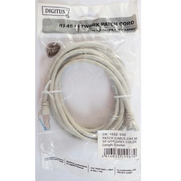 Digitus CAT5e UTP kabel sieciowy LAN RJ45 3m szary