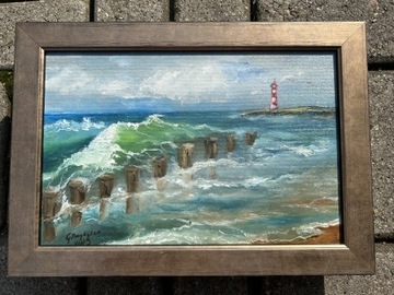 Obraz olejny - Pejzaż morski, 20x30cm
