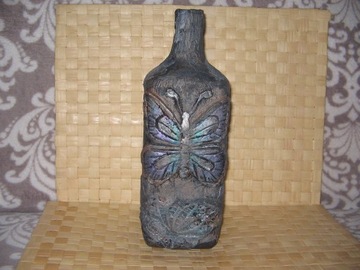 butelka decoupage  motyl szklana rękodzieło