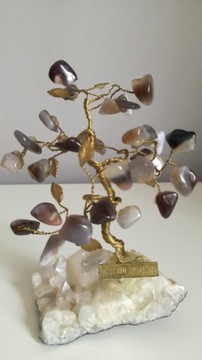 Drzewko szczęścia - agaty na kryształowej podstawi