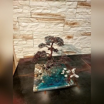 Drzewko bonsai z drutu, żywica epoksydowa