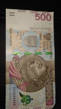 Banknot 500 zł ciekawy numer 444