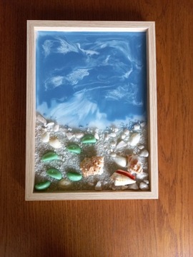 Obrazek plaża, morze 3D z żywicy handmade 