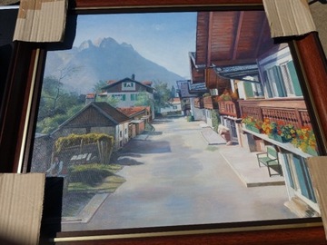 Recznie malowany obraz Gorska Uliczka ok. 65x70 cm